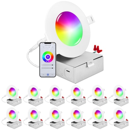 Luxrite 4 Inch Smart LED Recessed Lights RGBW Wifi App and Voice Control 10.5W 700LM No Hub Required, 12PK LR22740-12PK